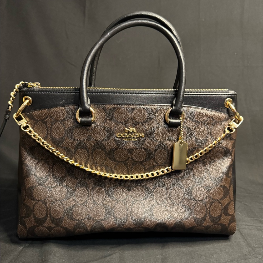 Coach Brown and Black Mia Satchel with Gold Accents - Picture 2 of 9